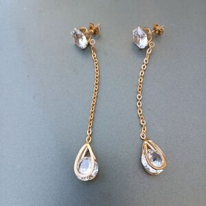 Elegant CZ Gold Drop Earrings